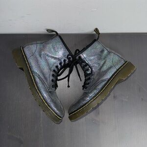 Dr Martens Youth Silver Glitter Combat Boots